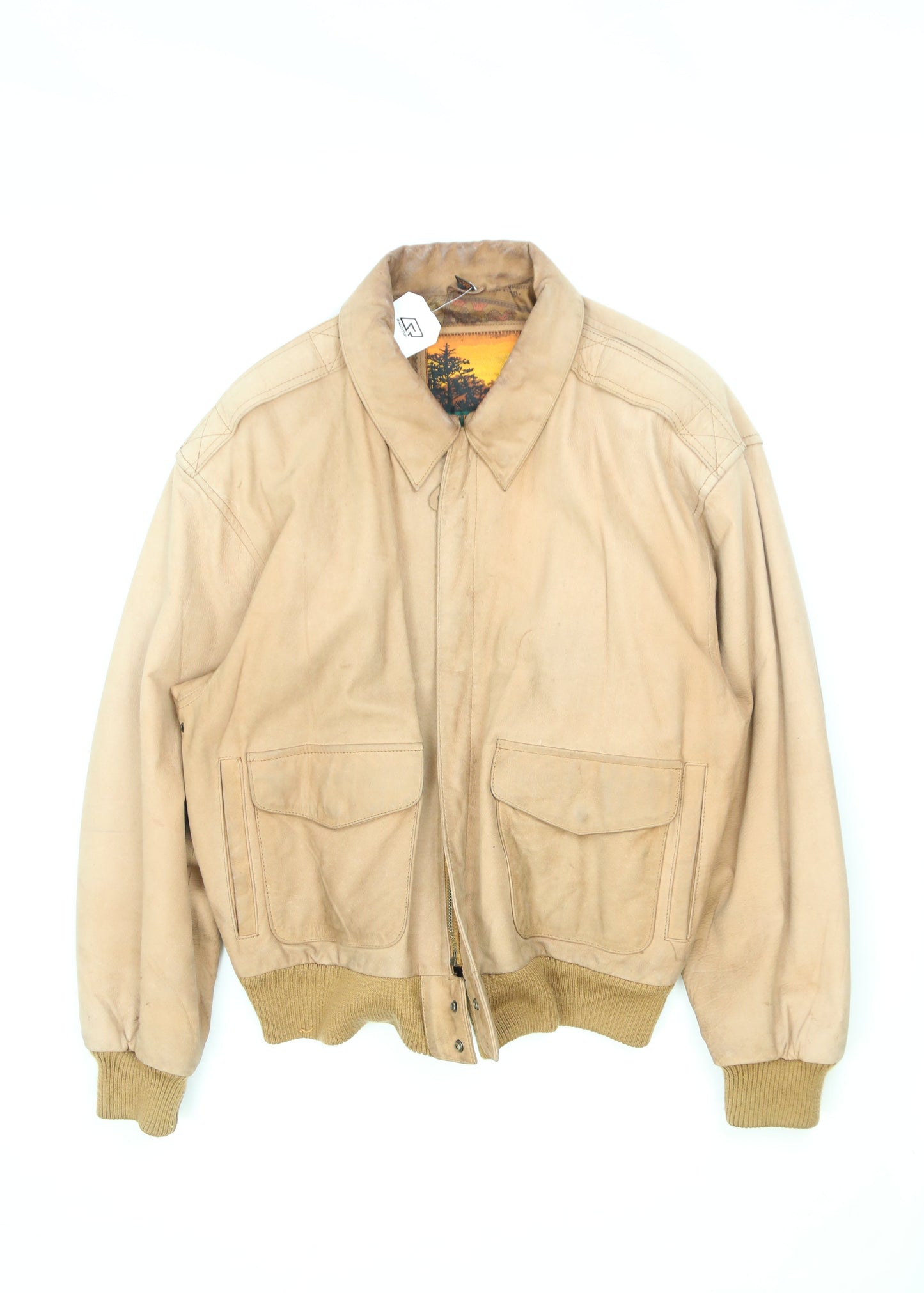 Men's Vintage Outbrook Light Brown Leather Jacket Size Medium