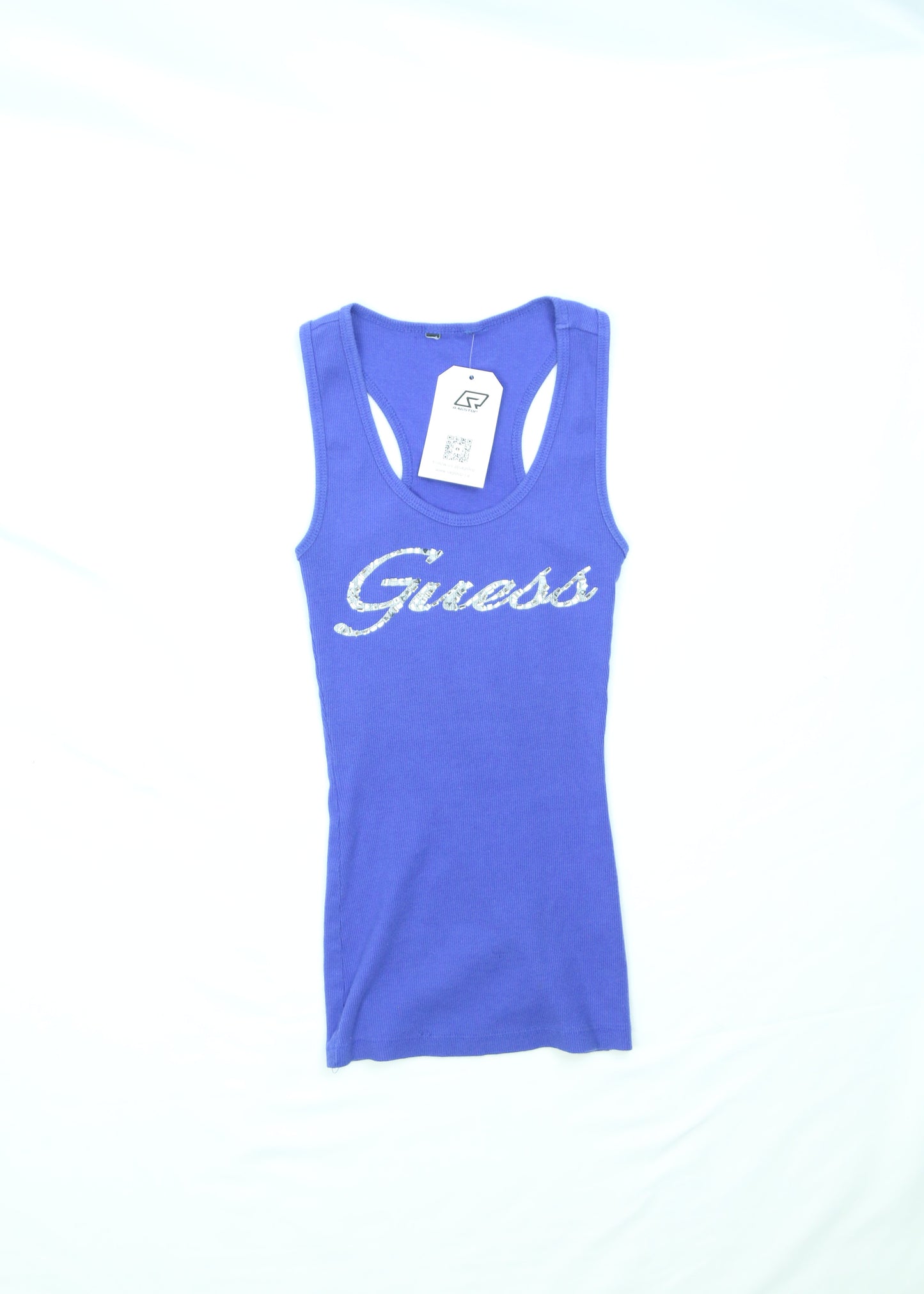 Women's Guess Rhinestone Ribbed Blue Tank Top Size XS
