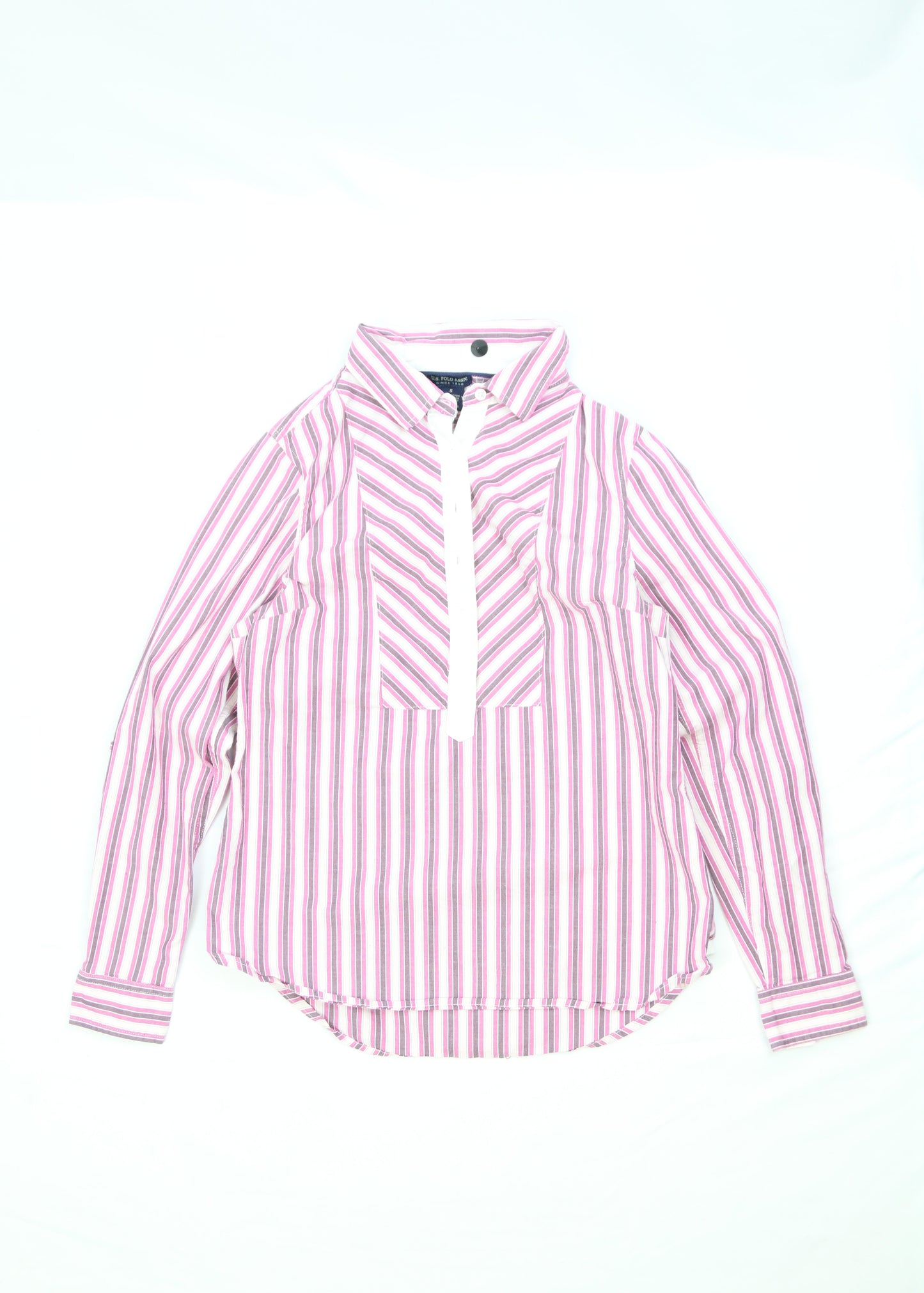 Women's Polo Assn. Pink Striped Popover Blouse Size Small