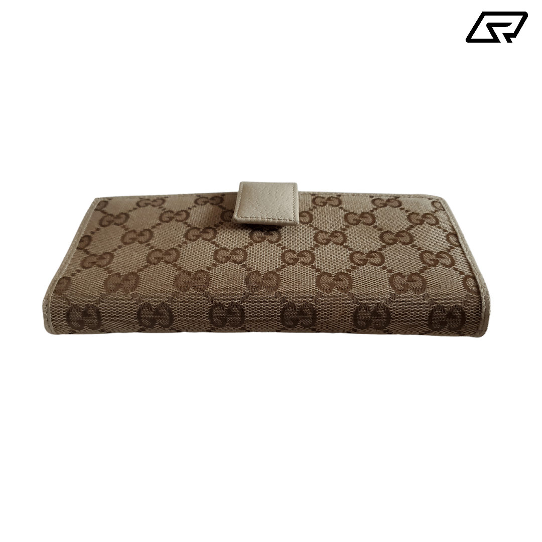 Womens Gucci Monogram Canvas & Leather Wallet Clutch