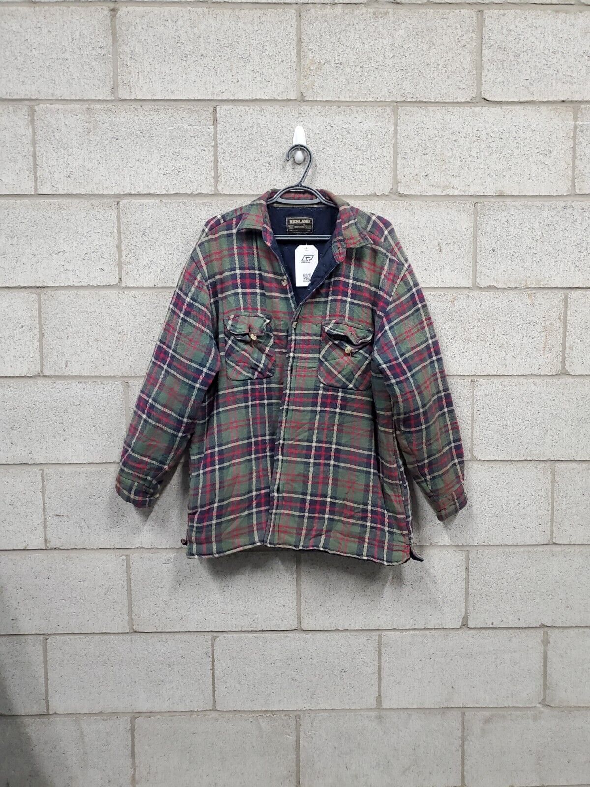 Mens Green Plaid Button up Long Sleeve Size Large