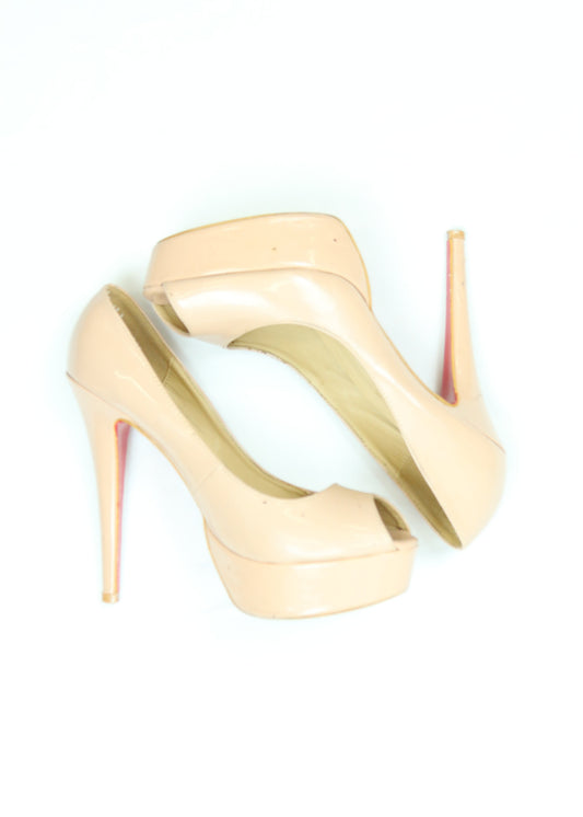 Women's Christian Louboutin Beige Lady Peep Toe Pump Heels Size 7