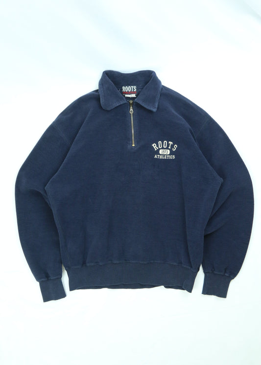 Men's Vintage 90s Roots Athletics Navy Blue Quarter-Zip Size Small
