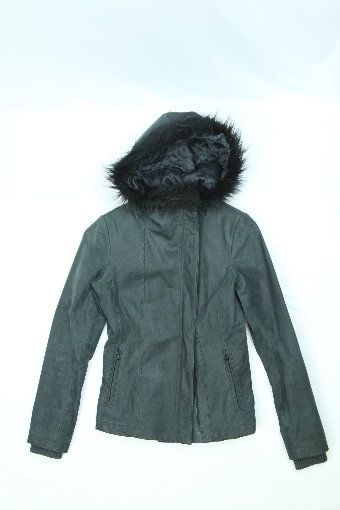 Women's Danier Black Fur-Lined Leather Jacket Size 3XS