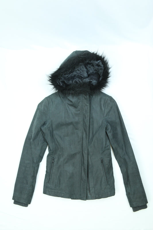 Women's Danier Black Fur-Lined Leather Jacket Size 3XS
