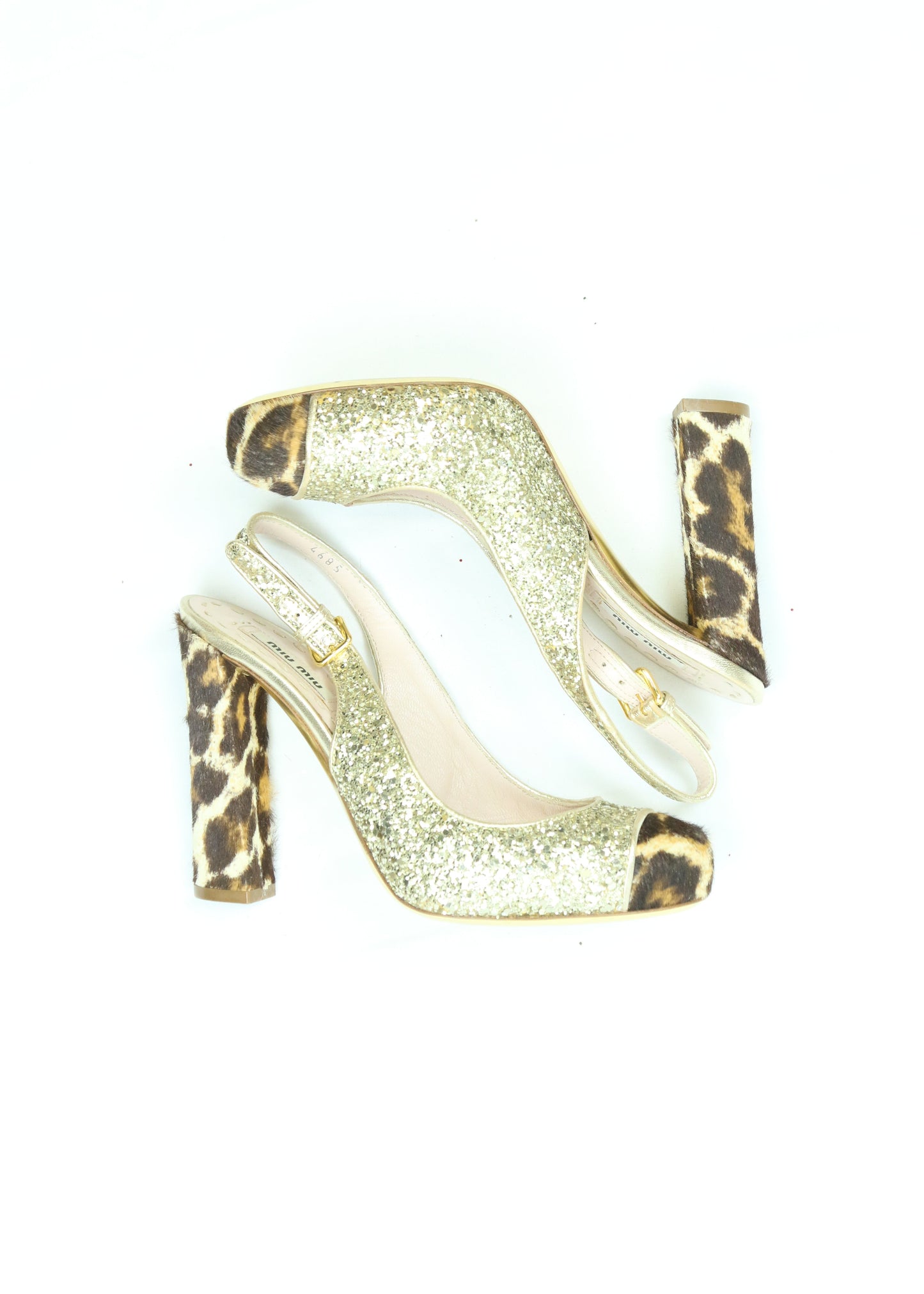 Women's Miu Miu Glitter & Leopard-Print Calf Hair Slingback Pumps Size 5