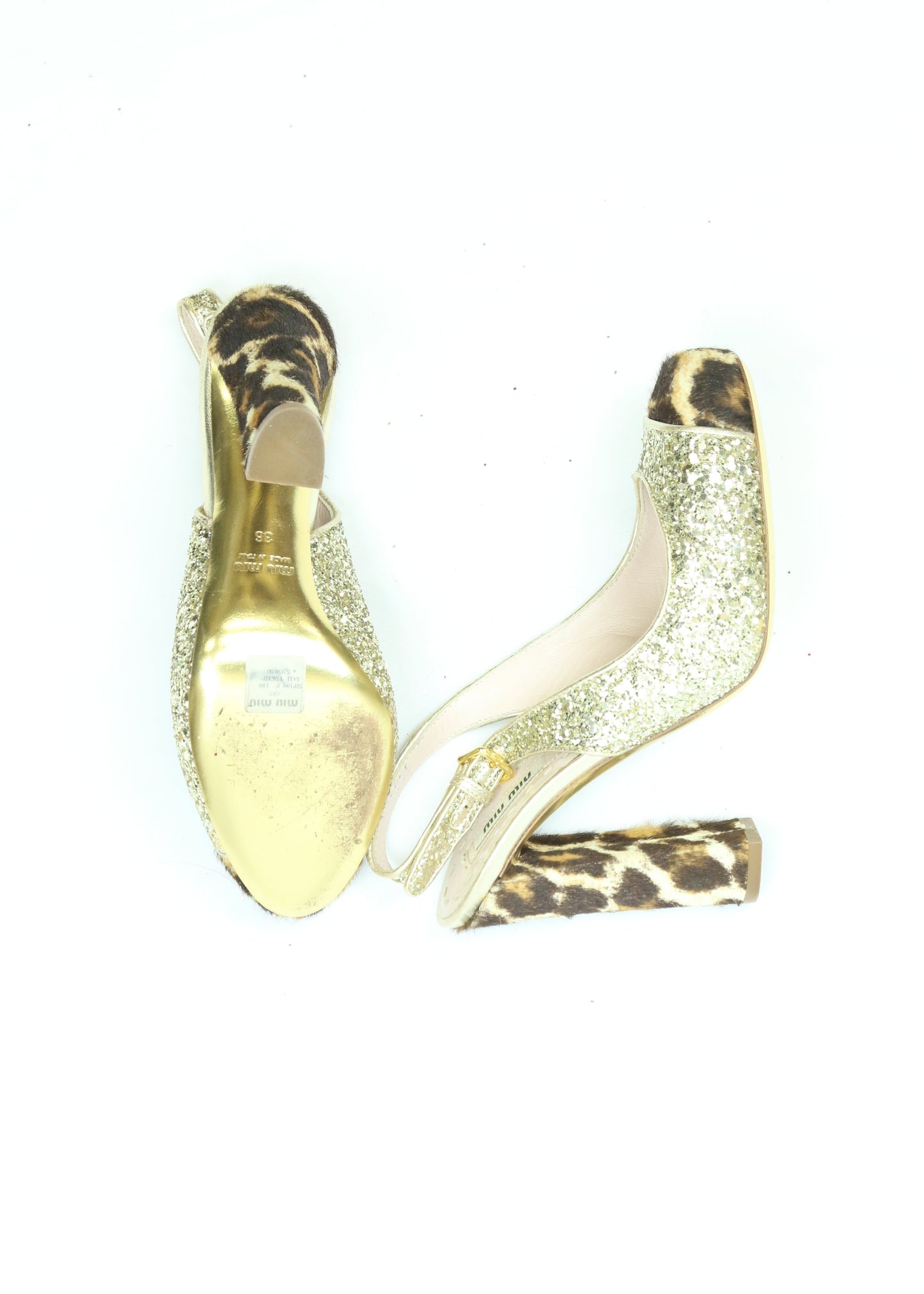 Women's Miu Miu Glitter & Leopard-Print Calf Hair Slingback Pumps Size 5
