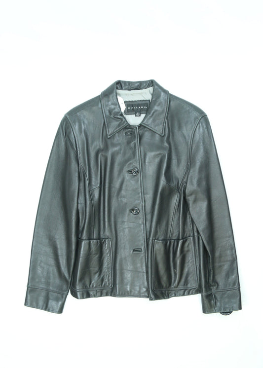 Women's Gallery Black Leather Button-Up Jacket Size Medium