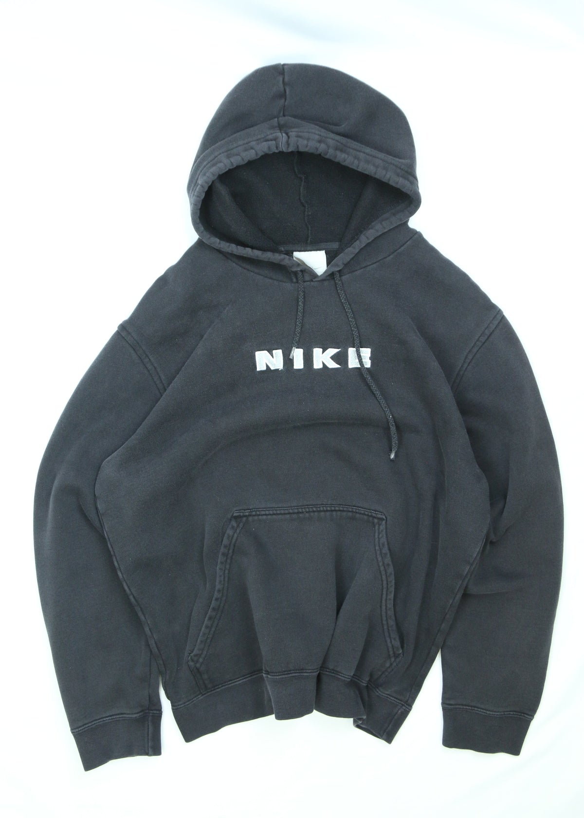 Men's Vintage Nike Y2K Faded Black Pullover Hoodie Size Large
