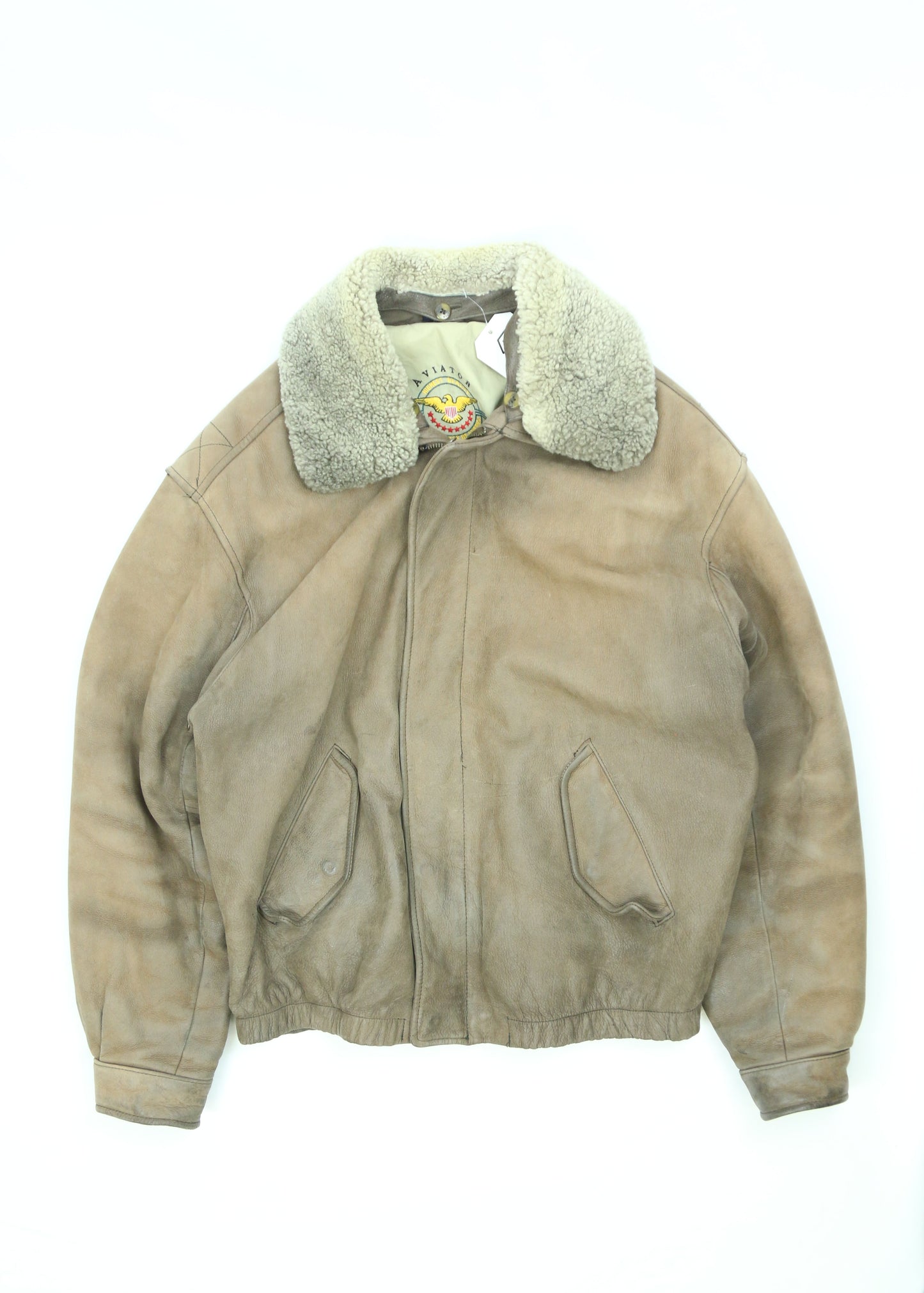 Men's Brown Leather Aviator Jacket Size Large