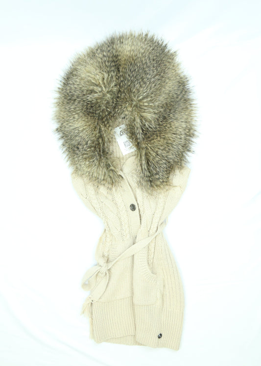 Women's GUESS by Marciano Cable Knit cardigan With Fur Collar Size XS