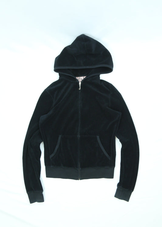Women's Black Velour Zip-Up Hoodie From Juicy Couture Size Medium