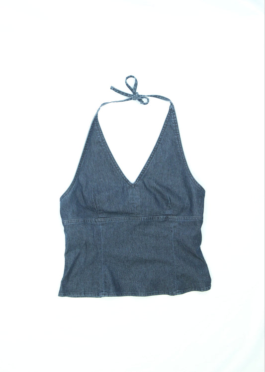 Women's RW & CO Dark Wash Denim Halter Top Size XS