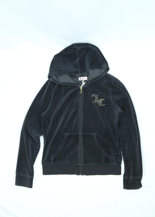 Women's Black Juicy Couture Velour Zip-Up Hoodie Size Medium