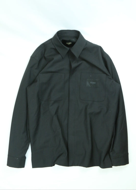 Men's Black Fendi Long-Sleeve Sasual Button-Down Shirt Size Large