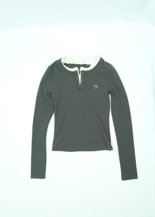 Women's Cropped Double Henley Long sleeve Size XS