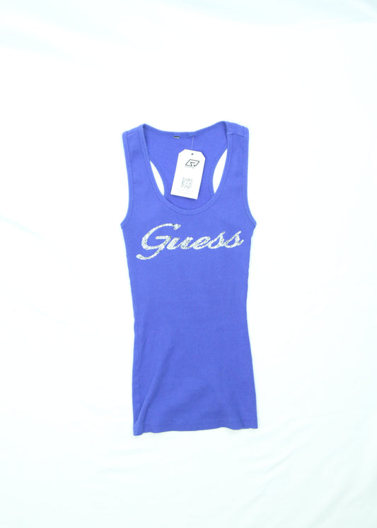 Women's Guess Rhinestone Ribbed Blue Tank Top Size XS