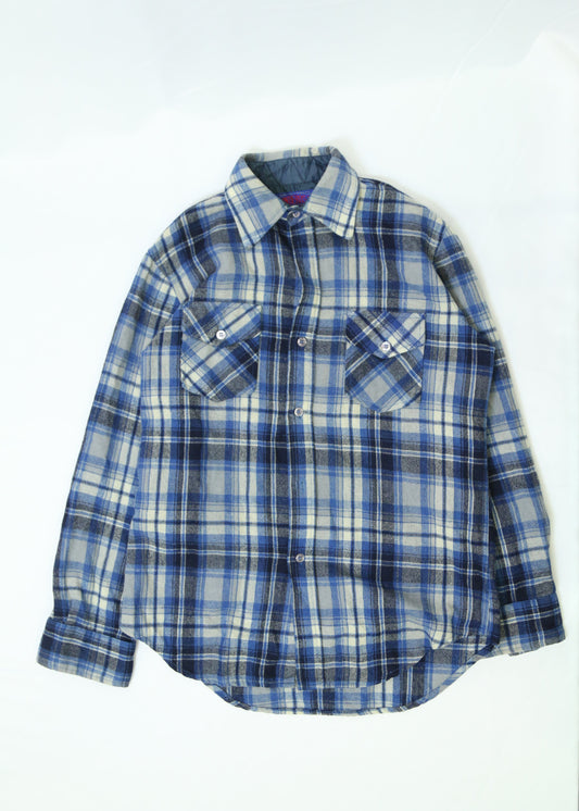 Men's Blue & Grey Plaid Flannel Shirt Size Large