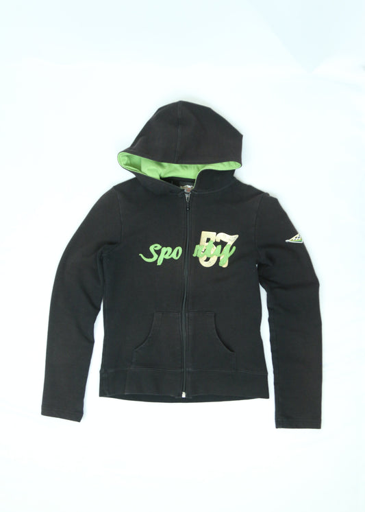 Women's Harley Davidson Black and Green Full Zip Hoodie Size Small