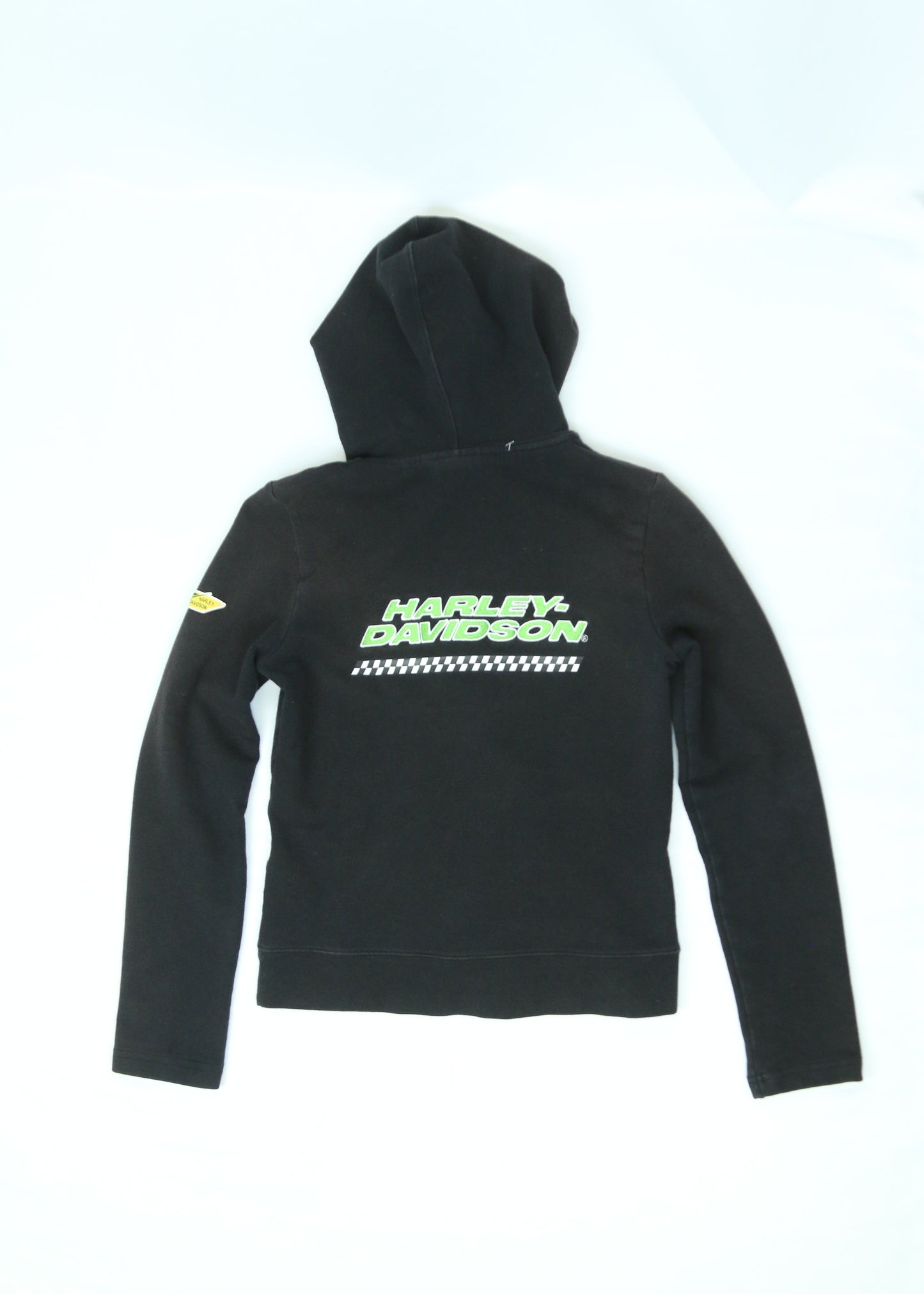 Women's Harley Davidson Black and Green Full Zip Hoodie Size Small