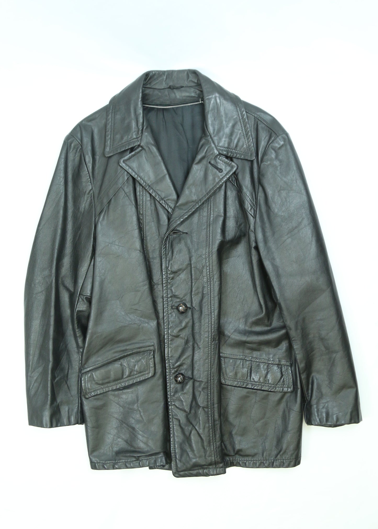 Men's Vintage Black Leather Blazer Size XL