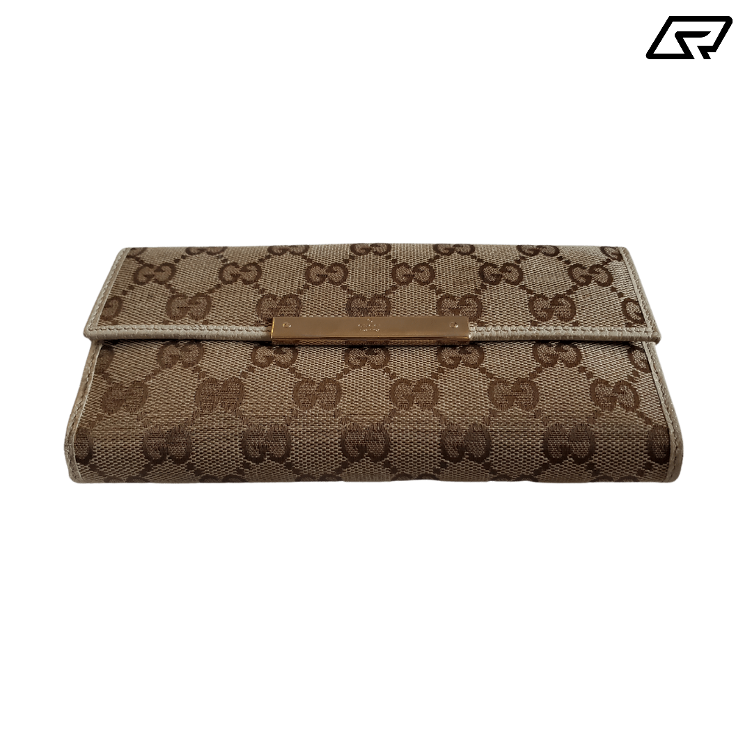 Womens Gucci Monogram Canvas & Leather Wallet Clutch