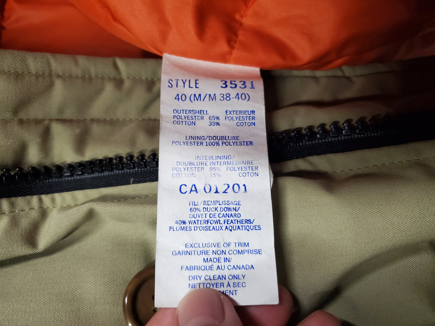 Mens Snow Goose Jacket Size Medium Style #3531