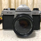 Pentax K1000 35mm SLR Film Camera Kit w/50mm Lens, Pentax Camera Cover, Vivitar 3500 Flash