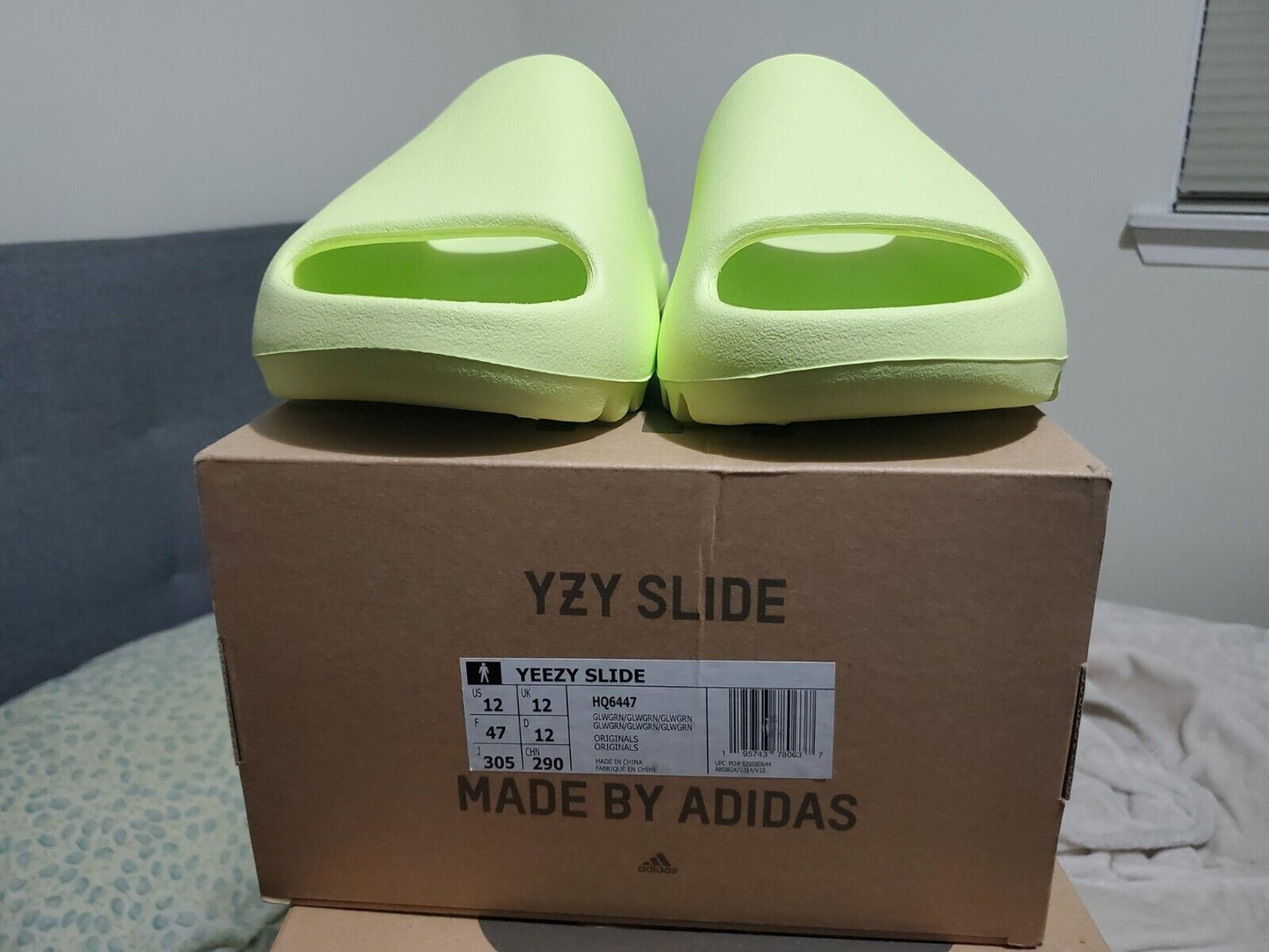 Mens Adidas Yeezy Slide Glow Green Size 12 Deadstock w/Receipt