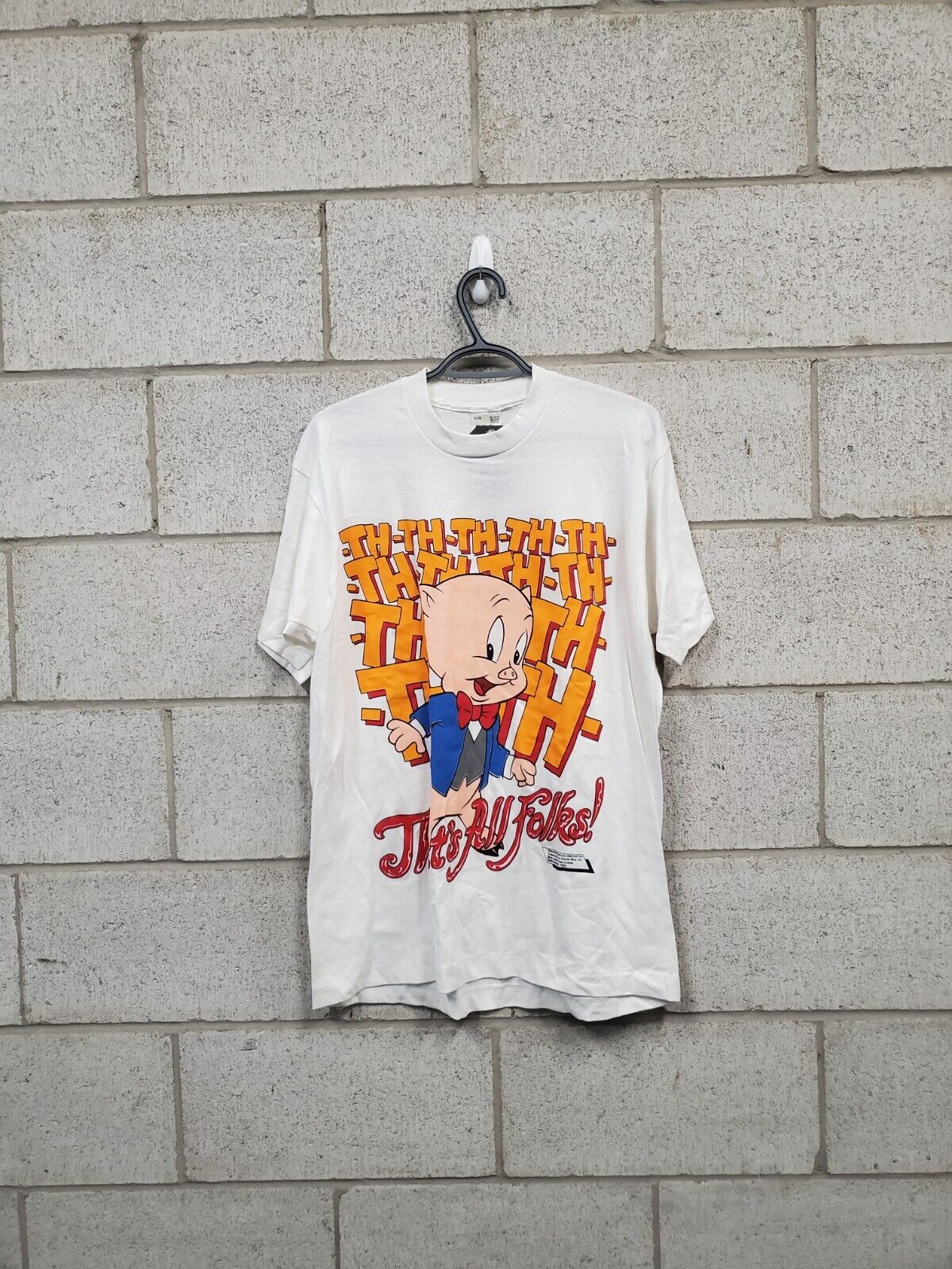 Mens Vintage 1987 Pokry Pig Looney Tunes T-Shirt Size XL