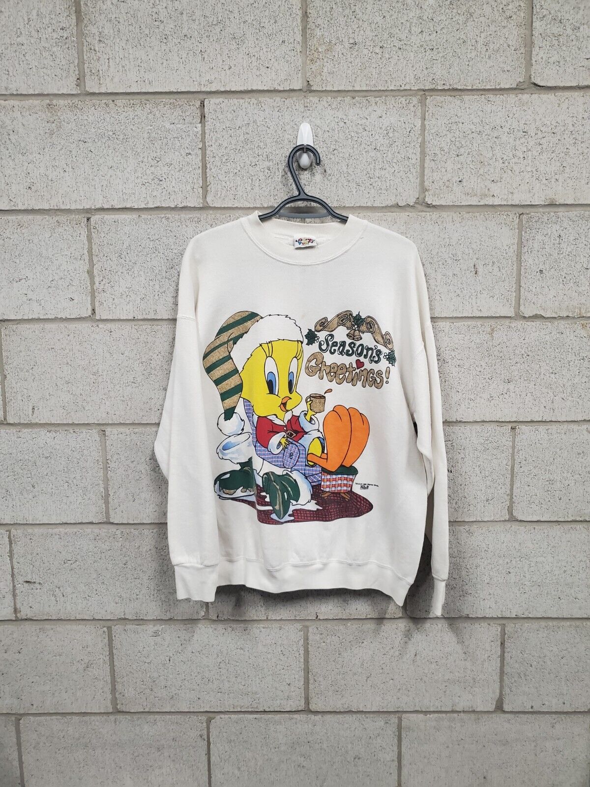Mens 1995 Tweety Bird Big Print Crewneck Christmas Size XL